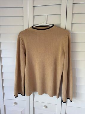 Crewneck Sweater in Camel with Black Trim